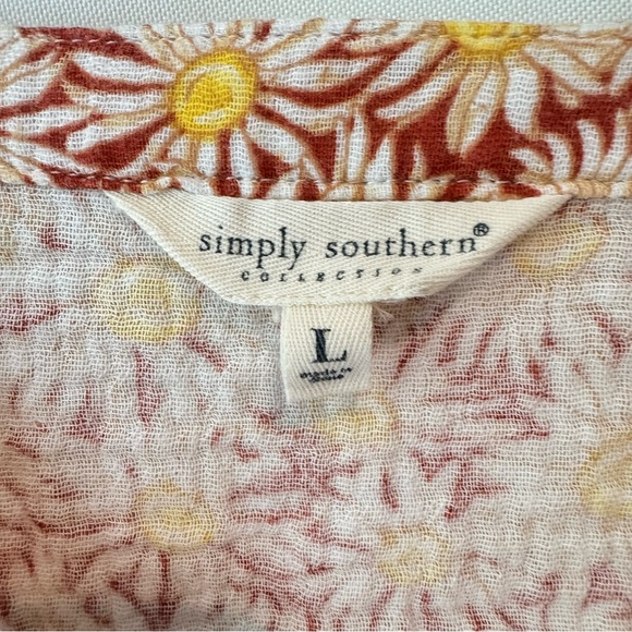 New Simply Southern Womens Large Sunflower Button Front Crop Top Boho Preppy - Picture 2 of 9